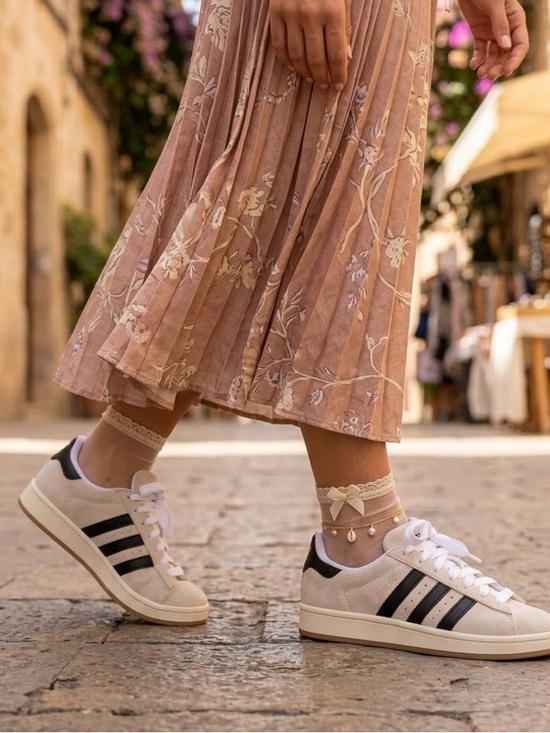 adidas Shoes - adidas Cream Sneakers with Black Stripes and Heel Tab